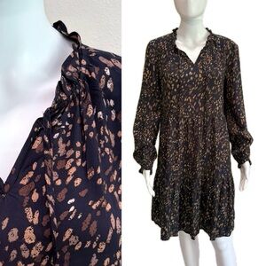 BeachLunchLounge Babydoll Midi Dress Size XS Dot Patterned Tiered Ruffle Hem